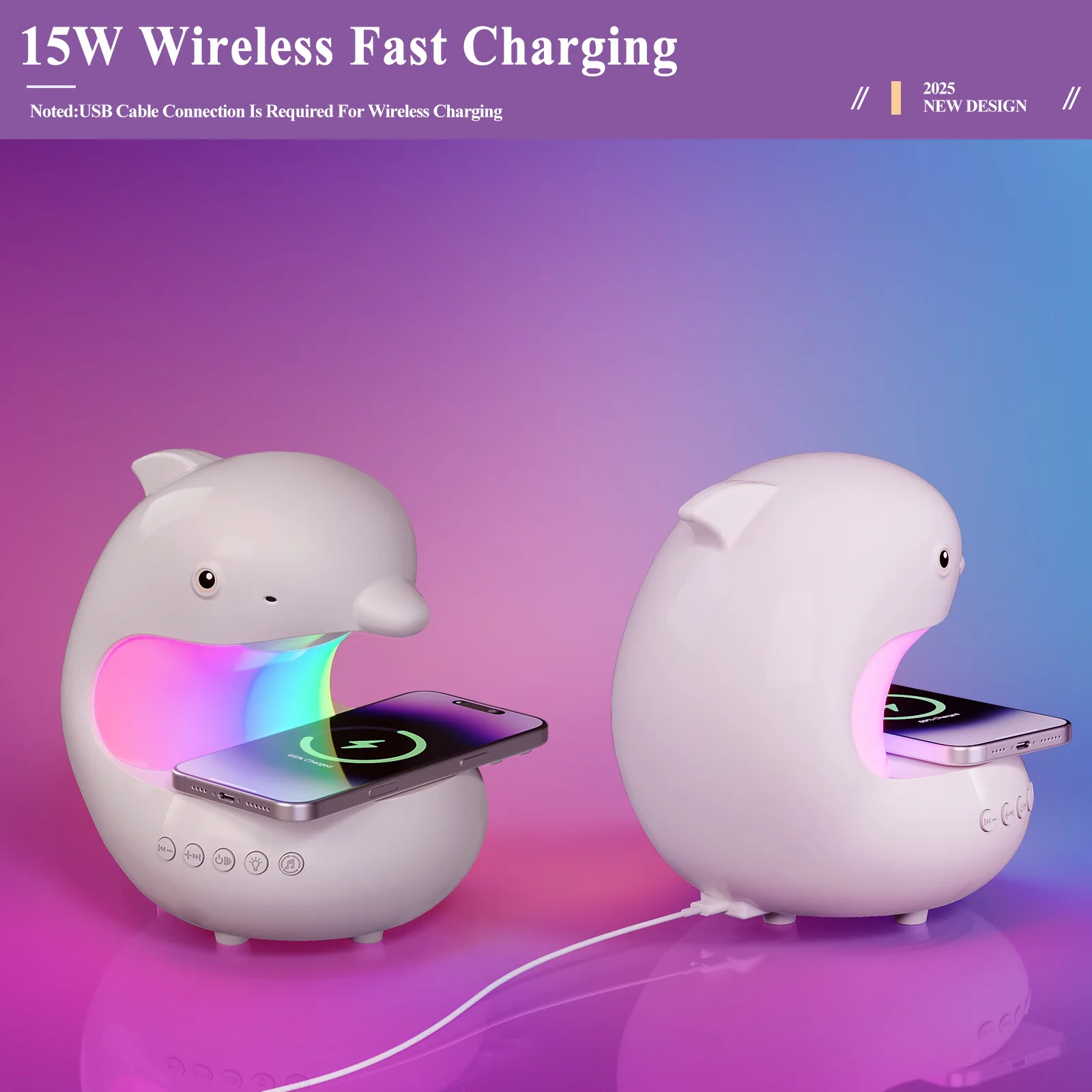 

Modern LED Mobile Phone Wireless Charging Night Light Bedroom Bedside Table Light Rgb Bluetooth Atmosphere Lighting