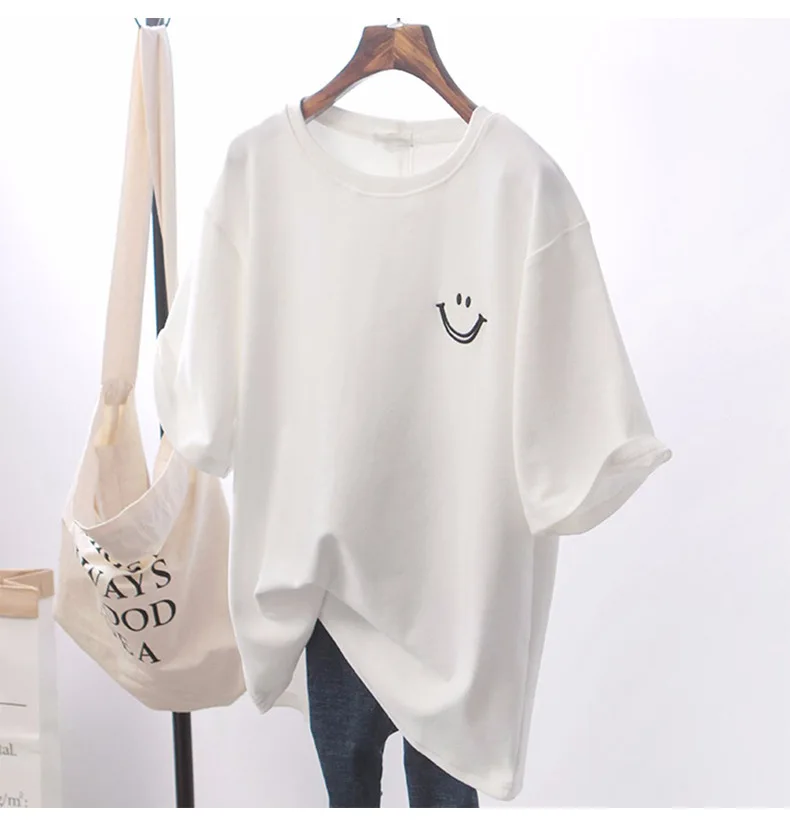 Y2k Summer T Shirt Women O-neck White Printing Short Sleeve Crop Top New Korean Fashion Loose Plus Size Tee Shirt Woman Clothes
