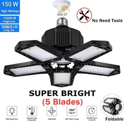 E27/E26 LED Garage Light 150W 15000 lumen Shop Light Deformable Bulb Garage Lighting Super Bright Led Ceiling Light for Workshop