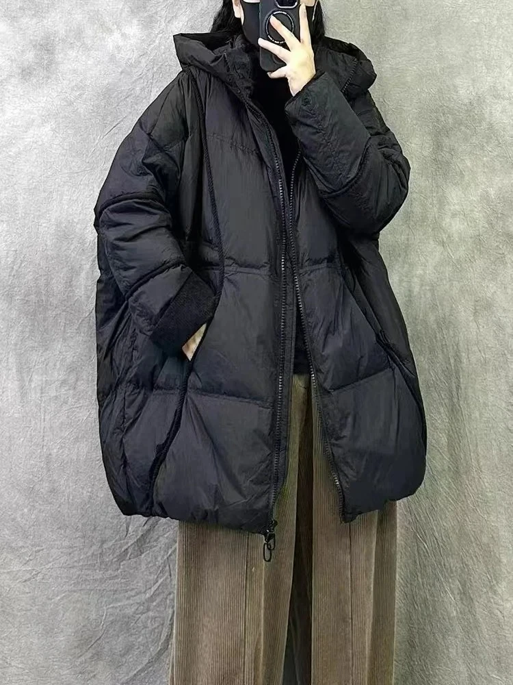 Winter Women 90%White Duck Down Jacket Hooded Warm Oversize Puffer Coat Female Casual Loose Parka Pocket Outerwear 2025