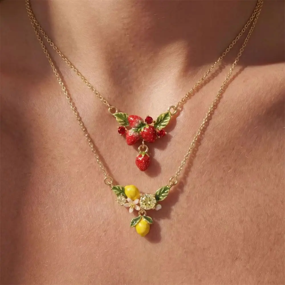 Fashion Stackable Fruit Necklace Lemons Mulberry Fruits Choker Strawberry Fruit Design Clavicle Chain Girls
