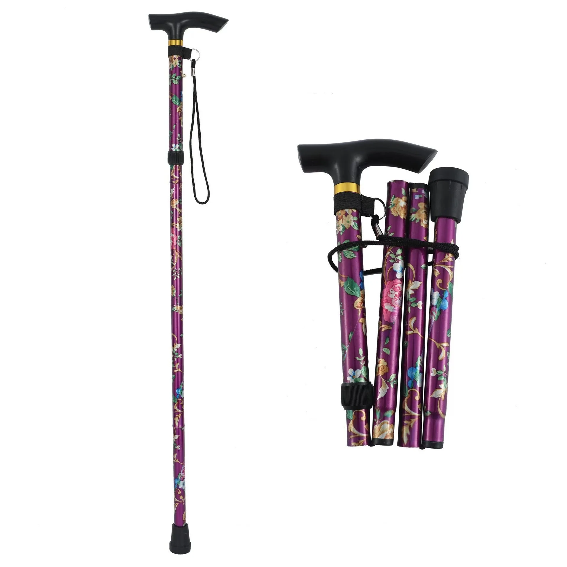 

5Level Adjustable Foldable Flower-shaped Aluminum Alloy Walking Stick Portable Elderly Walking Stick Suitable for Outdoor Hiking
