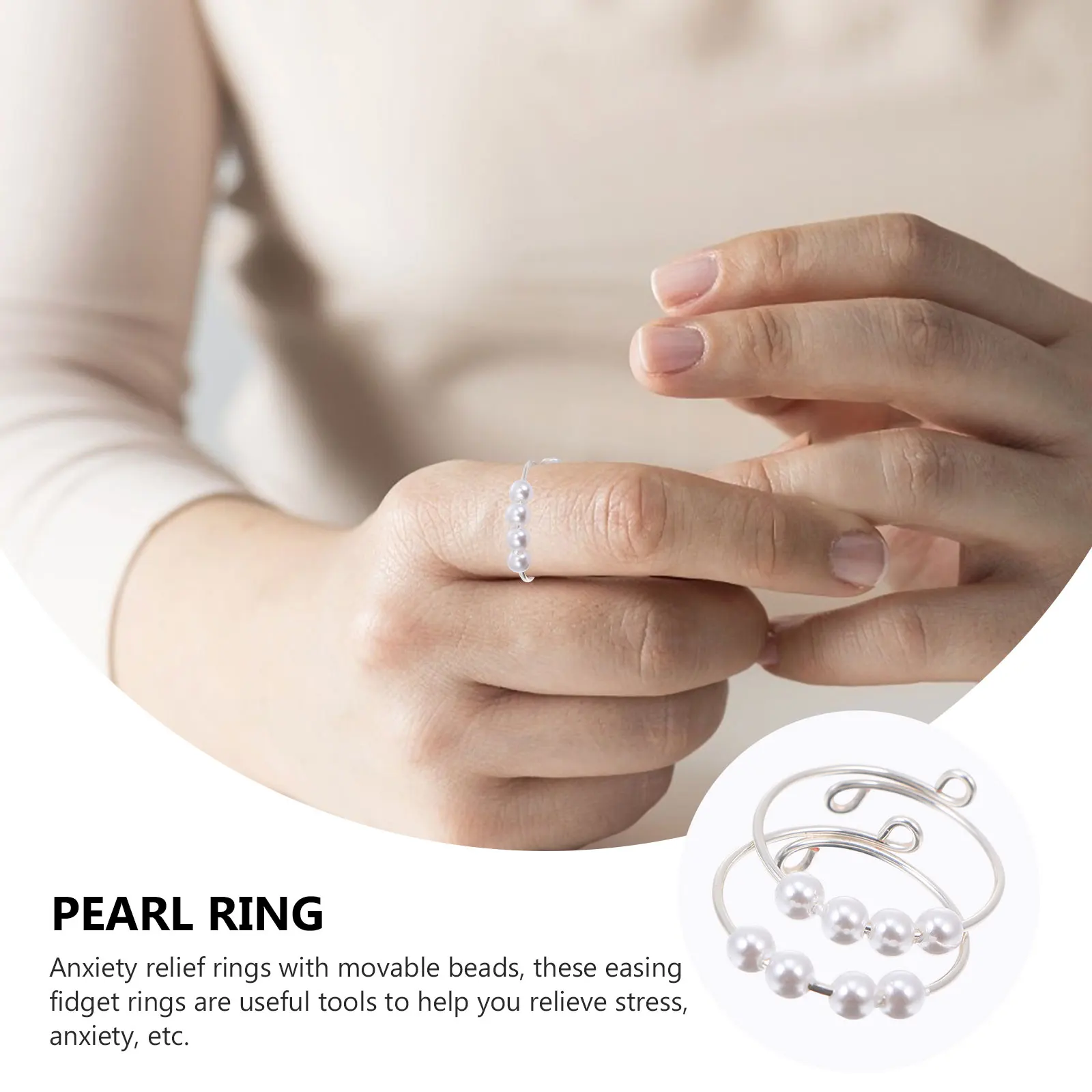 

2Pcs Anxiety Relief Rings with Pearls Smooth Rotating Fidget Rings for Women Depression Reduce Stylish Stress Relief Fashion