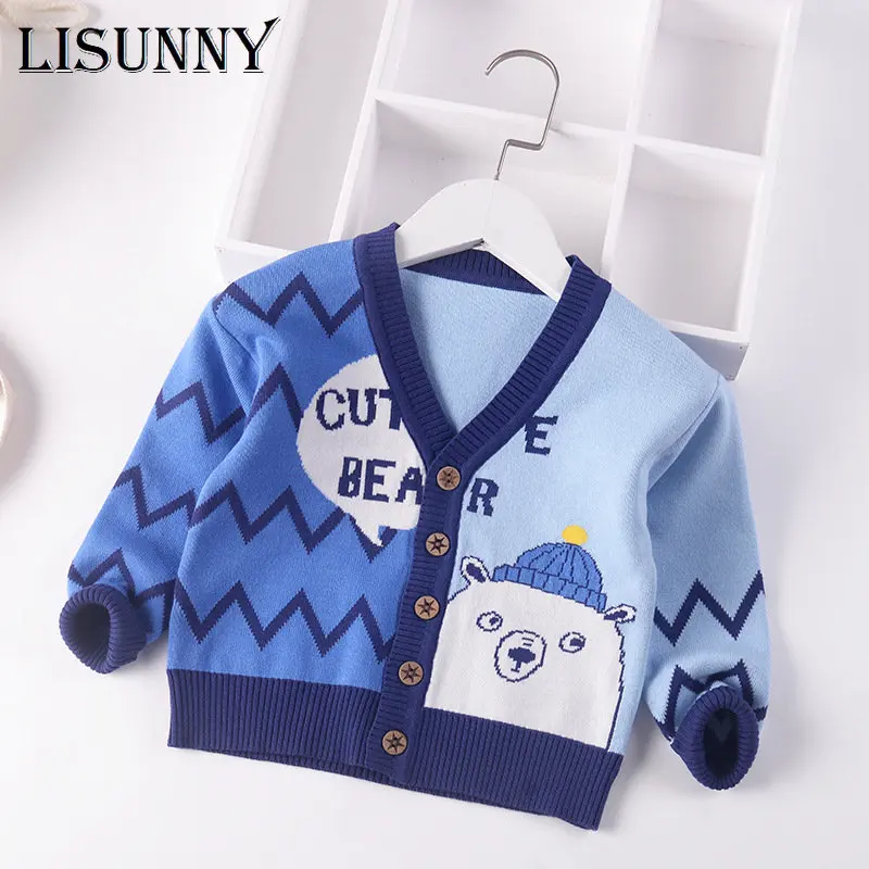 

Baby Boys Sweater Cardigan Coat 2023 New Autumn Winter Toddler Jumper Children Sweaters Kids Knit Clothes Cartoon V-Neck 1-7y