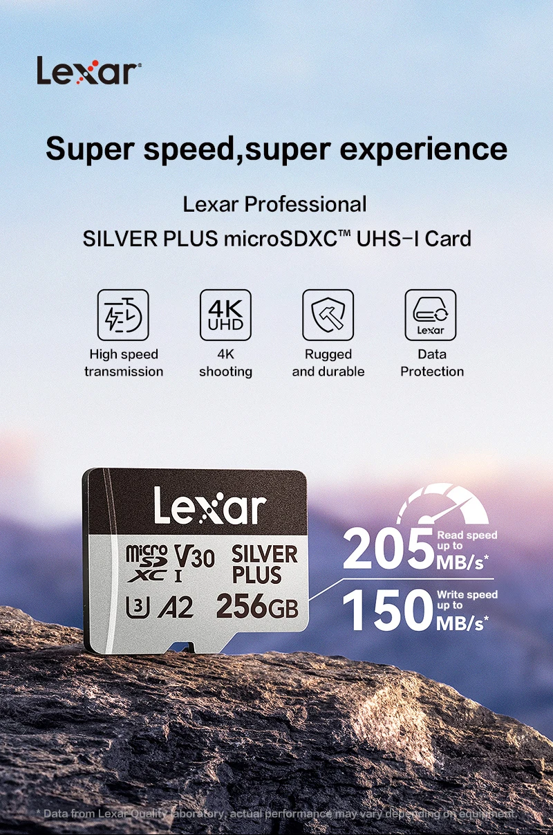 Original Lexar Professionelle Micro SD Karte SILVER PLUS MicroSDXC 256GB 128GB 64GB V30 A2 Lesen 205MB/s TF Karte Speicher Karte Für 4K – Detail 1