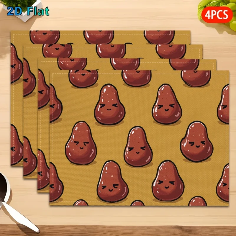 4Pcs Cute Potato Linen Placemat Kawaii Sweet Potatoes Pattern Table Mat Heat Resistant Coaster Dining Bowl Pad Kitchen Decor