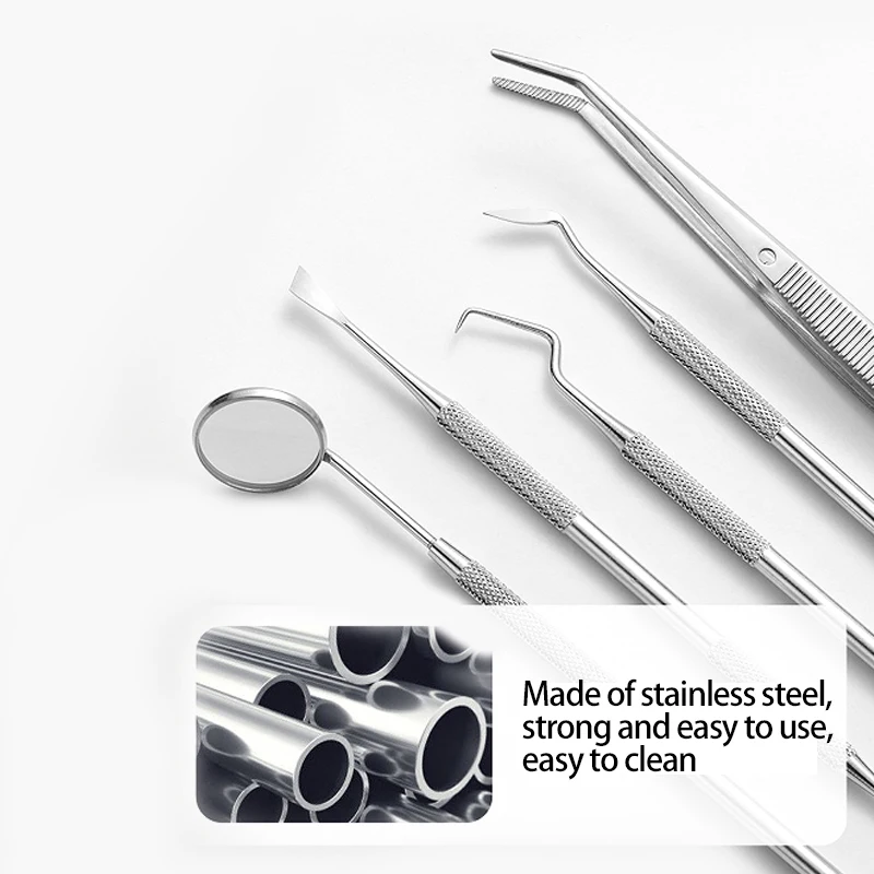 

4 шт., набор для стоматологических инструментов, инструменты для чистки зубов, зеркало для рта, зонд, крючок, набор пинцетов, инструмент для подготовки стоматологии