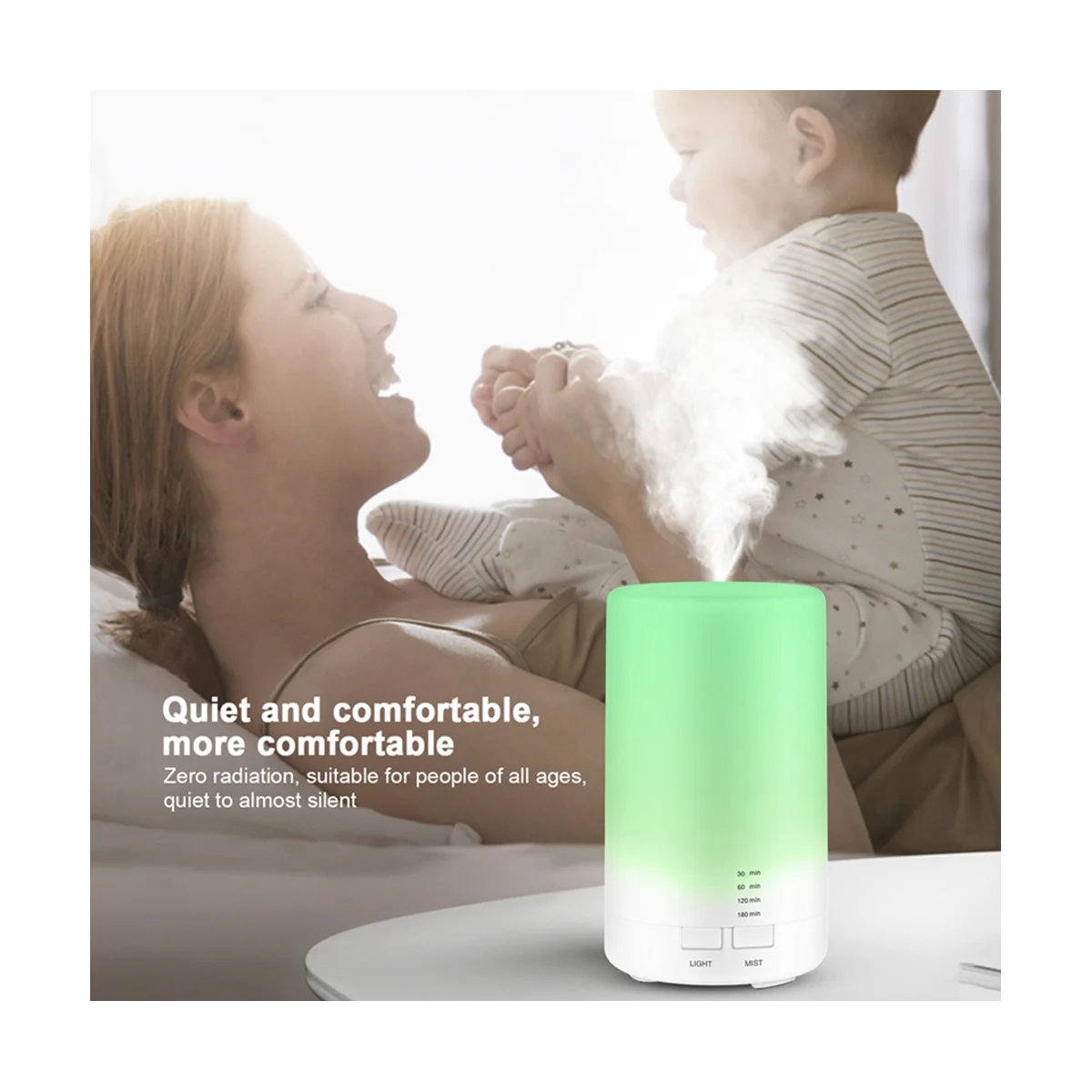 USB 충전 공기 초음파 가습기, 아로마 테라피 에센셜 오일 디퓨저, 가정용 자동차 사무실용, 7 색 야간 조명