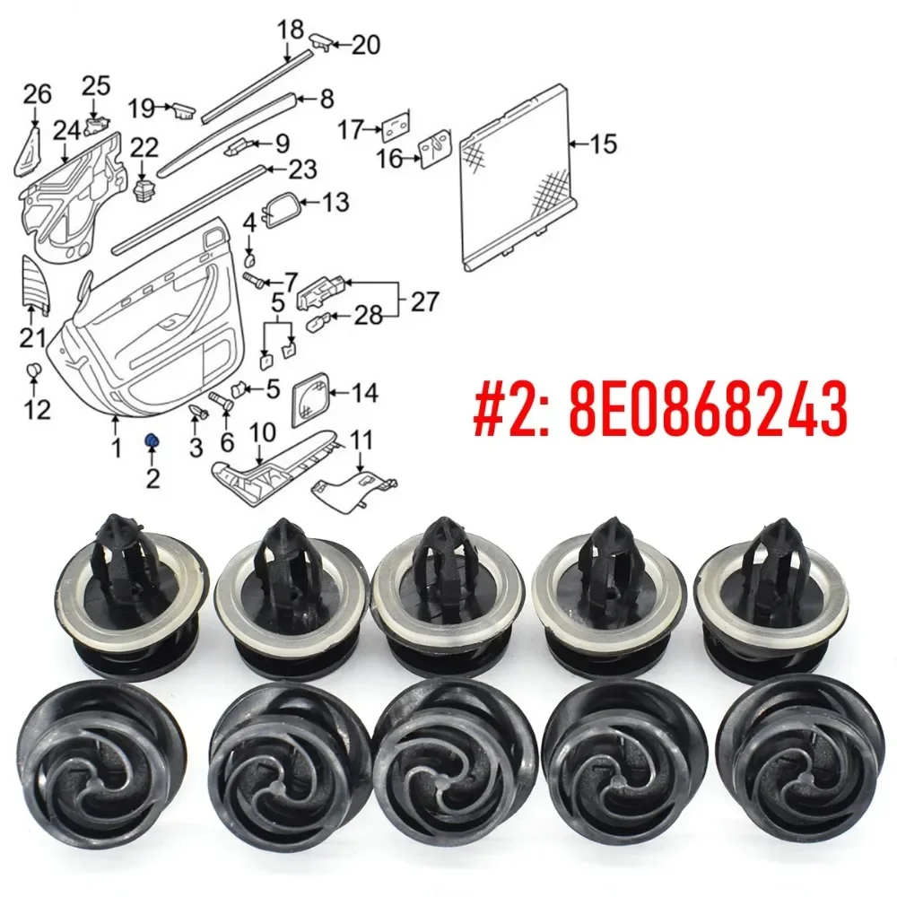 20pcs Car Interior Door Card Fastener Clips 8E0868243 For VW Audi A3 8P A4 B6 B7 Trim Panel Mounting Auto Accessories Retainer