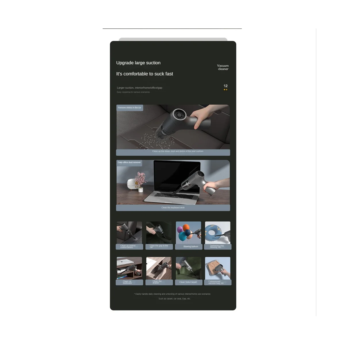 Портативный автомобильный пылесос 11000 па, Мощное всасывание, пылесос двойного использования, ручная уборка для автомобиля, дома, рабочего стола-A