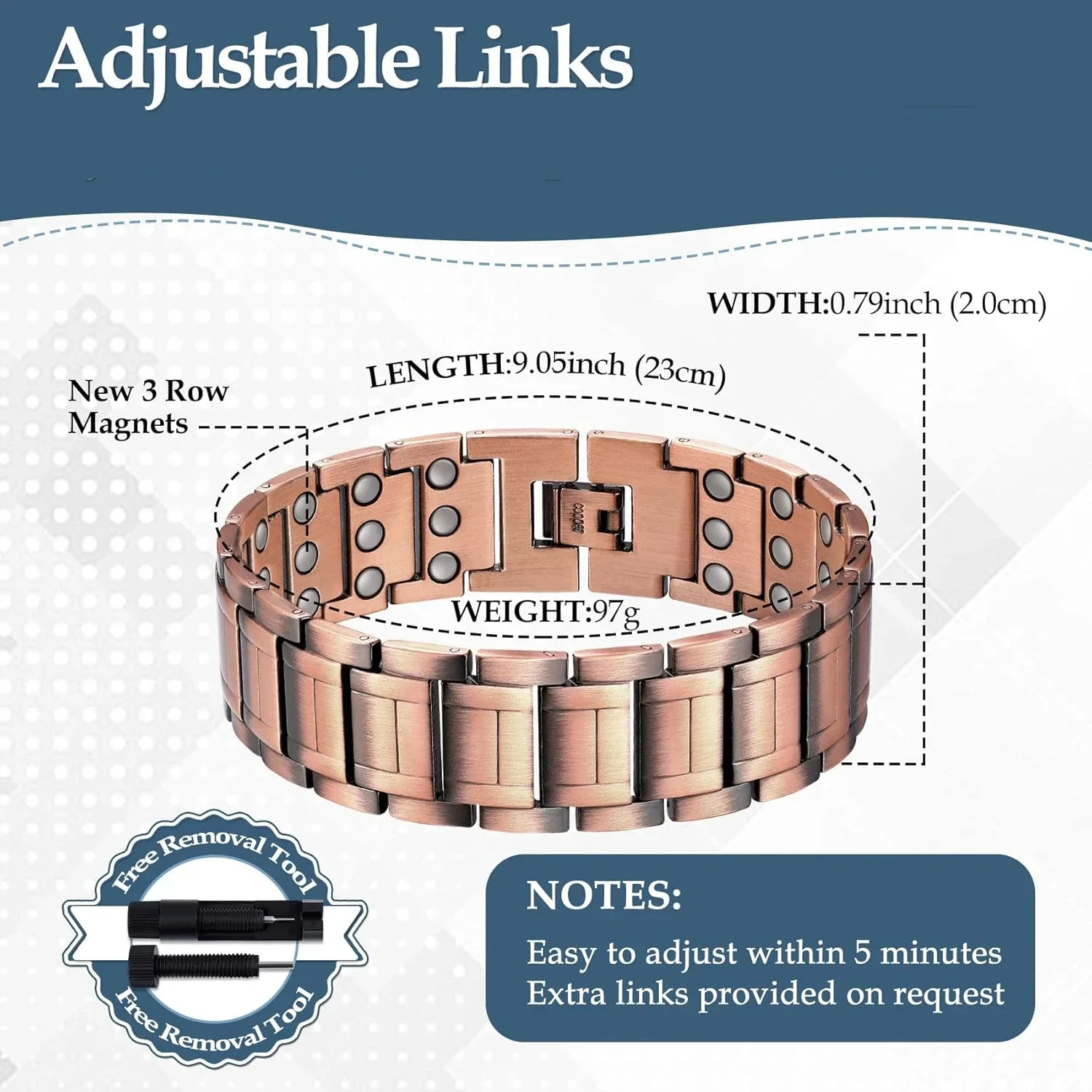 ARADOO 3X Magnetic Copper Bracelet for Men 3500 Gauss Ultra Strength Magnetic Therapy Bracelets Husband Father's Day Gifts