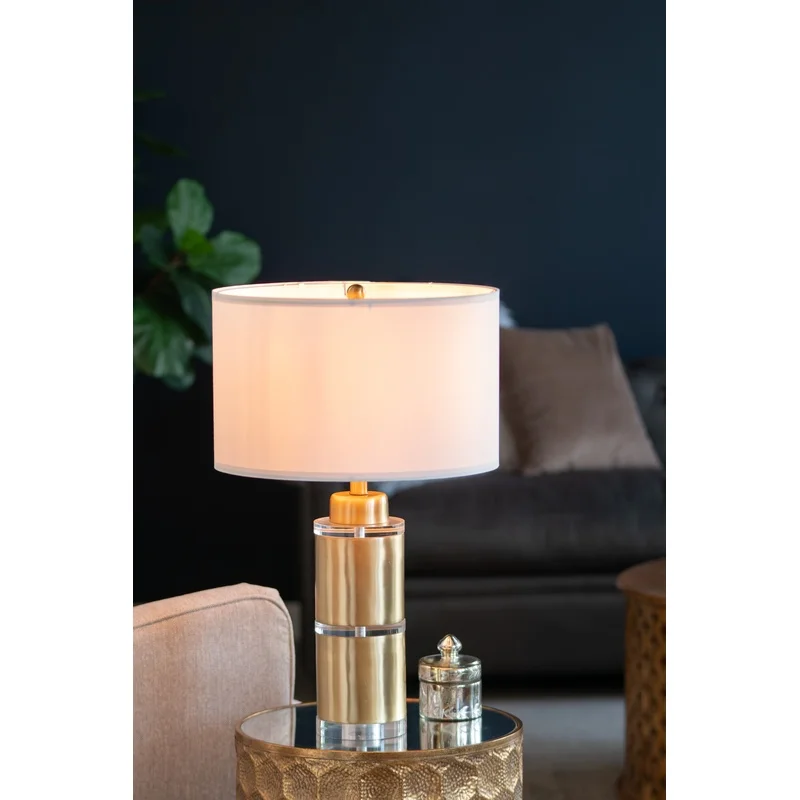 

Gold White Cylinder Table Lamp with Drum Shade, Lamp Assembly Required