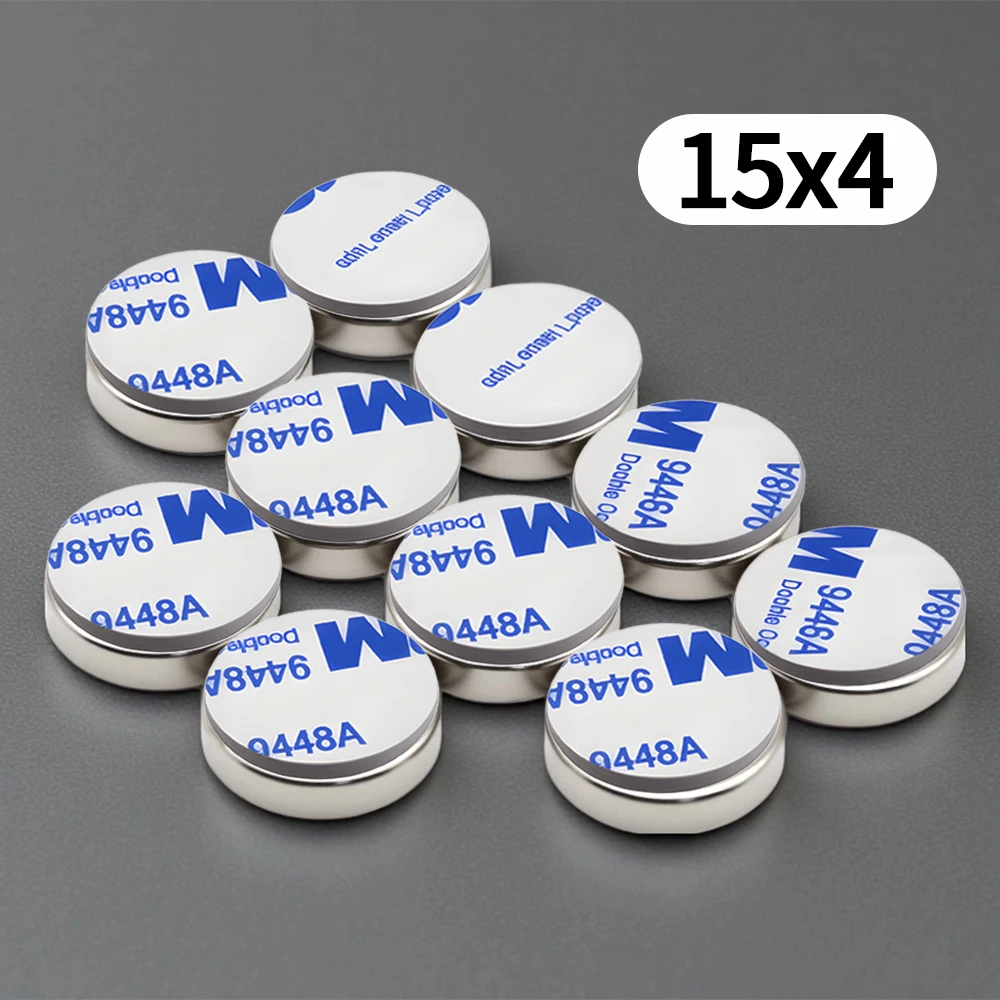 15x4mm  Super Powerful Round Neodymium Magnet  With double-sided adhesive Magnet N35 Strong Permanent Magnetic imanes