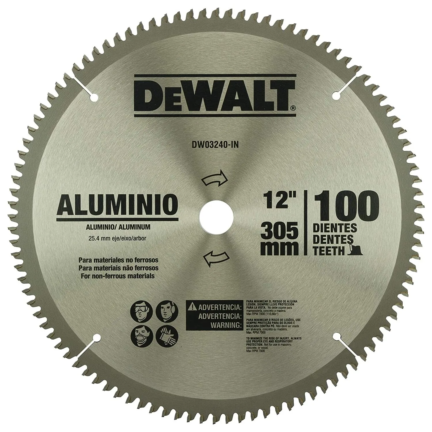 DEWALT شفرة منشار دائري 12 "305x25.4 مم x100T شفرات منشار كربيد التنغستن لملحقات أدوات الألومنيوم رقم DW03240