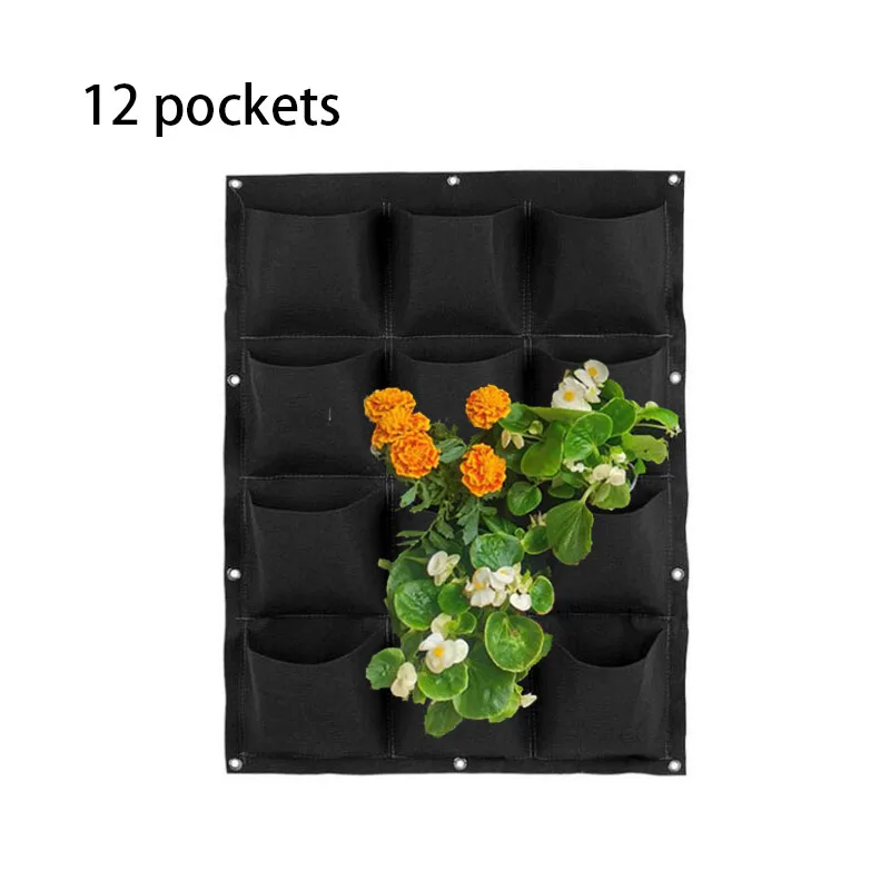 12 Pockets Vertical Planter Wall Hanging Planting Bags Black Pocket Garden DIY Decoration Accessories Balcony Pot for Flowers D1