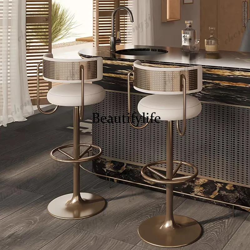 Italian minimalist rotating high stool island bar chair household backrest simple reception chair