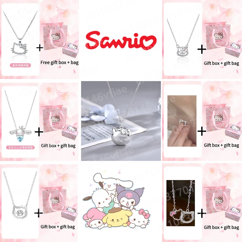 

Hot Anime Sanrio Series Peripheral Necklace Set Elegant Ladies Clavicle Chain Lovely Cartoon HelloKittys Pendant Ring Jewelry