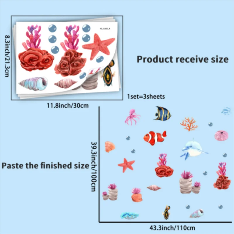 ملصقات حيوانات على شكل سمكة صغيرة مضيئة للحياة البحرية لغرفة المعيشة وغرفة المعيشة، شارات جدارية ذاتية اللصق وقابلة للإزالة