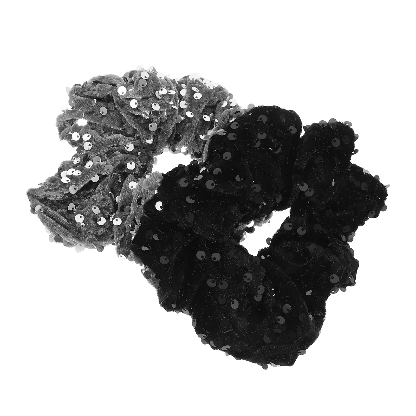 

2pcs Sequins Hair Scrunchies Elastic Ponytail Holders Black Silver Color High Elasticity Hair Accessories for Women Girls