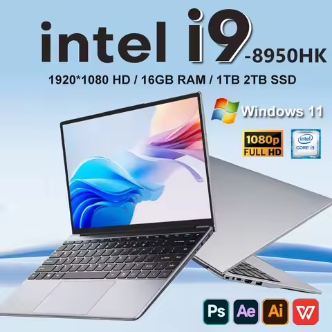 New Portable Core i9 8950HK Gaming Laptop Computer 16GB RAM 1/2TB SSD PC Gamer Windows 11 Pro 1920*1080P Office Gaming Notebook