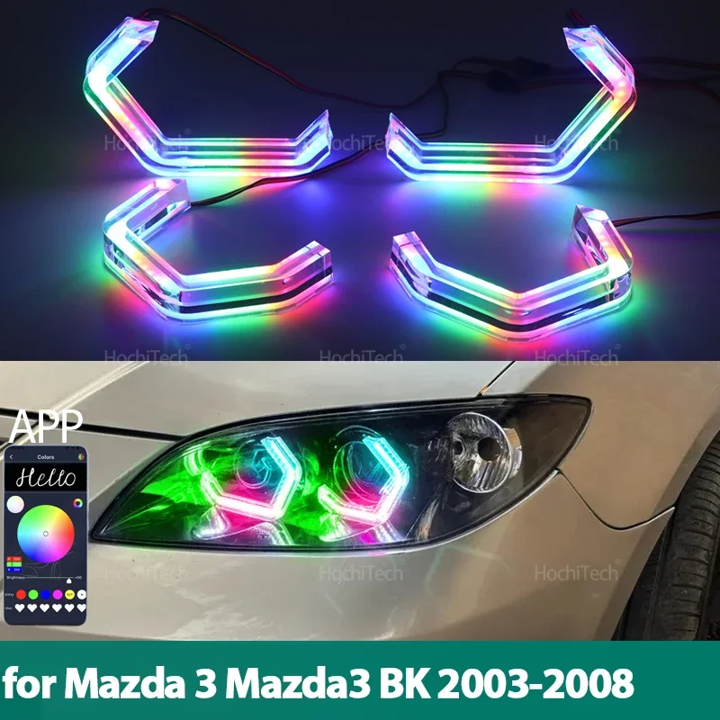 For Mazda 3 Mazda3 BK Sedan Hatchback 2003-2008 Sequential APP control Muti-colored modes Angel Eyes Ring LED Turn signal