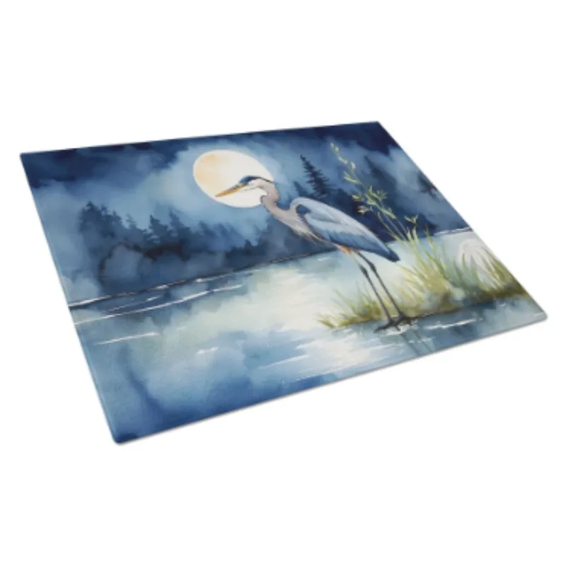 

Blue Heron Under The Moonlight Glass Cutting Board Tempered Glass Kitchen Chopping Serving Board Heat Resistant Non Skid
