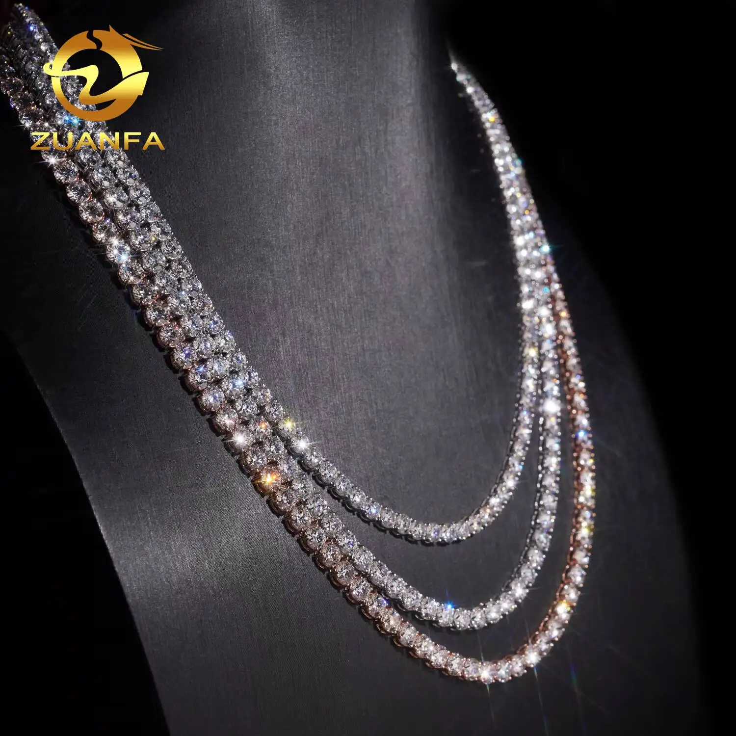 Mossanite Tennis Chain 10K Solid Gold Trendy VVS Moissanite Pass Diamond Test Sparking Moissanite Hip HopJewelry