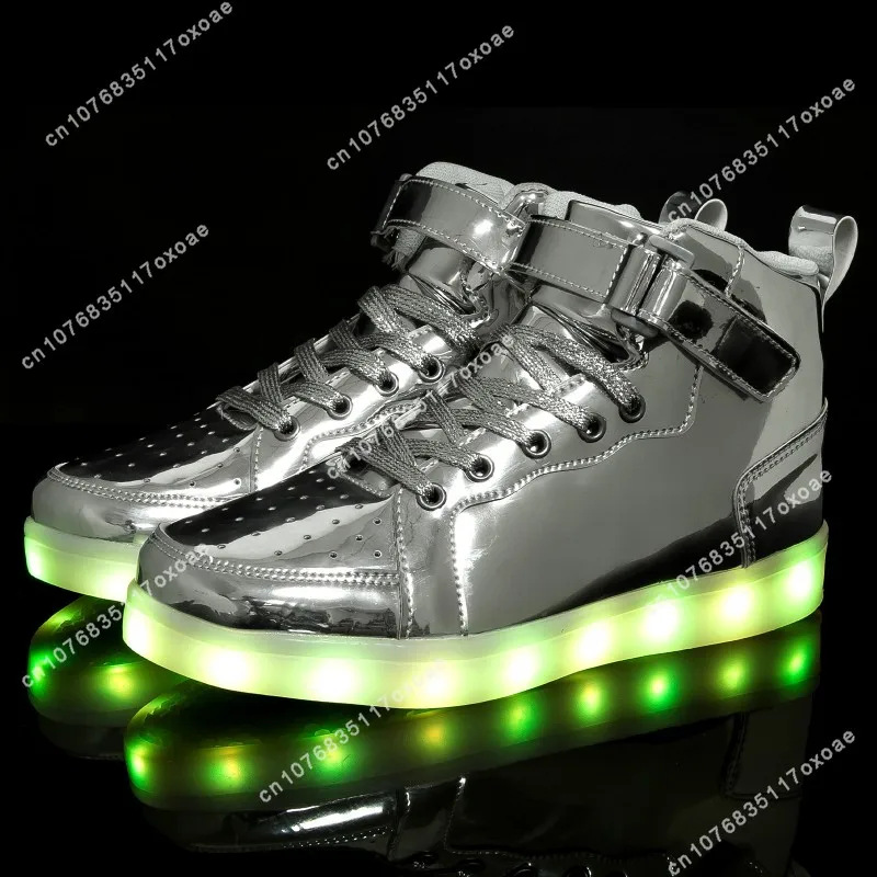 Troef Schoenen 2024 Maga Hoge Top Board Kinderen Heren Dames Lichtgevende Led Licht Schoenen Spiegel Lederen Paneel Sneakers Groot 25-46