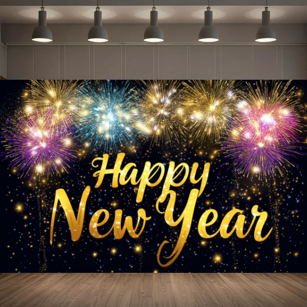 Happy New Year Background Banner Home Decoration Background Wall Painting Hanging for 2025 Party Decoration 180*110cm Banner