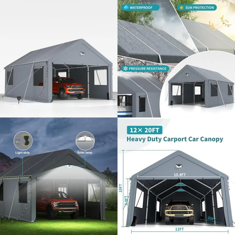 

Очень большая сверхмощная портативная автомобильная палатка для гаража с закатанными окнами, всесезонная съемная крышка брезента