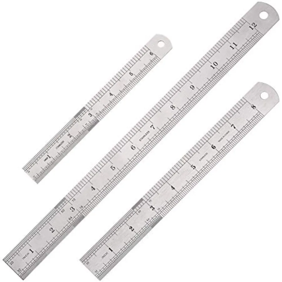 

3 PCS Stainless Steel Ruler Set for drafting and measuring, silvery, inch and metric graduation, 12-inch, 8-inch, 6-inch