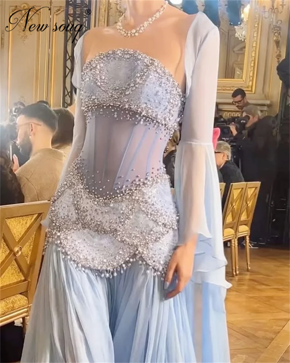 Middle East Lilac Cape Long Sleeves Prom Dresses Customized Beading Crystals Formal Occasion Party Dress Engagement Evening Gown