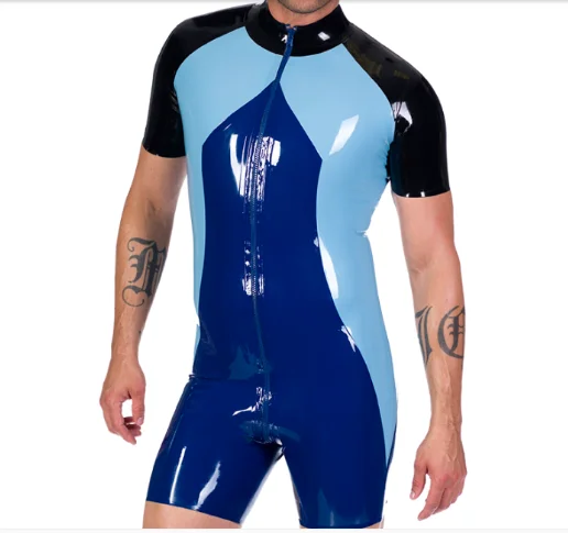 

Latex 100% Rubber Catsuit Wetlook Black Blue Sport Jumpsuit Sexy Bodysuit S-XXL
