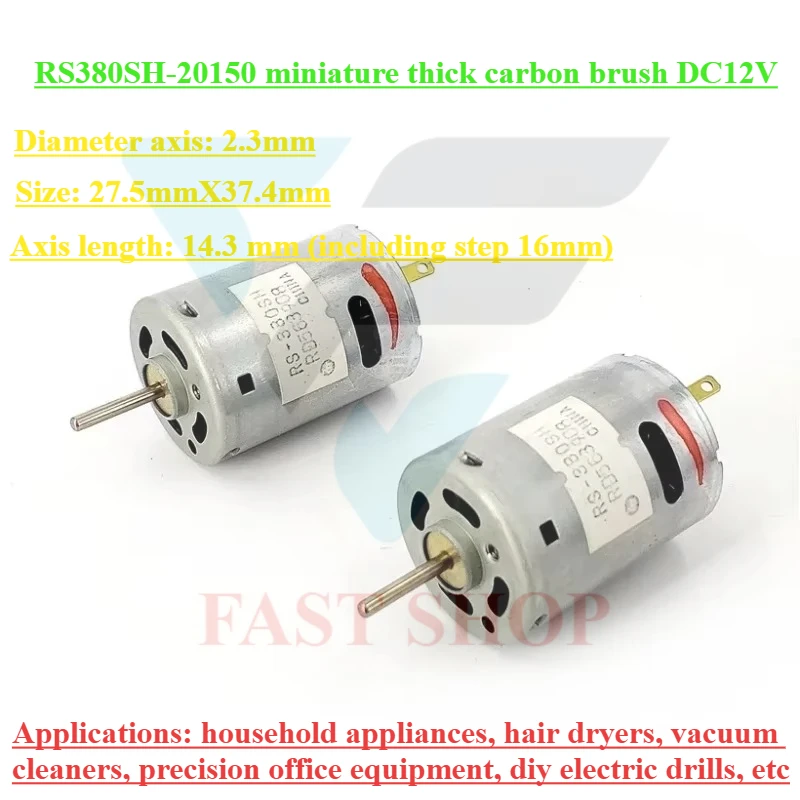 MABUCHI RS-380SH-20150 Micro 380 Motor DC 6V-18V 12V 11000RPM Mini 27.5mm Carbon Brush Motor DIY Hair Dryer Vacuum Cleaner Toy