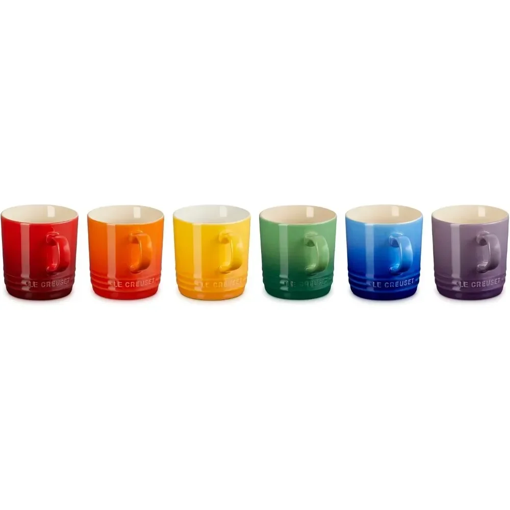 Le Creuset 6Pcs 350ml Stoneware Mugs Gift Box, Scratch Resistant Coffee Water Cups, Modern Home Kitchen Dining Accessories