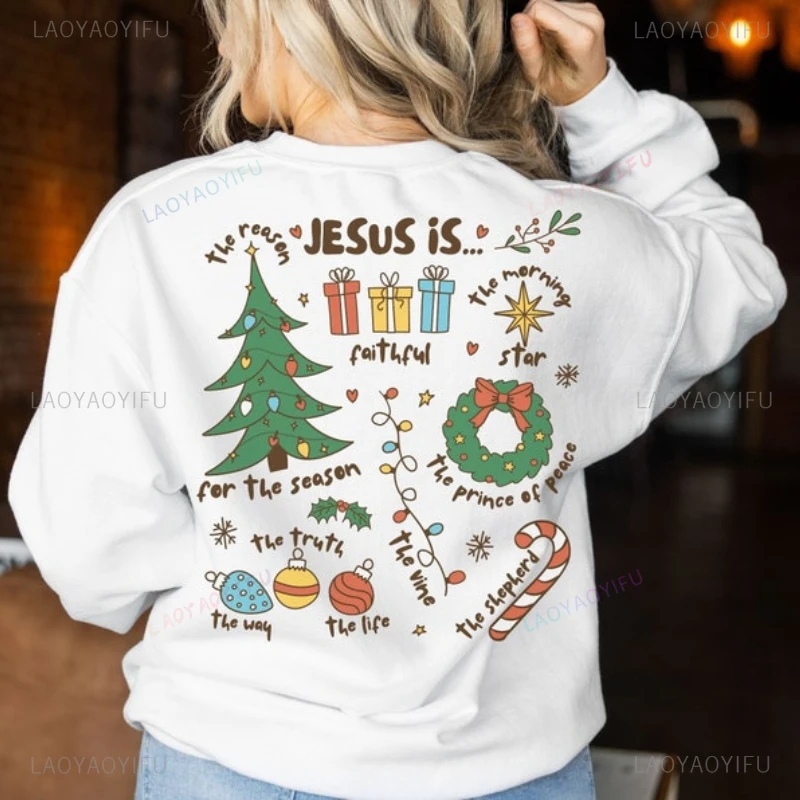 Retro Religious Christmas Sublimation Jesus Is The Reason for The Season Woman O-neck Hoodie Merry Christmas Christian Family