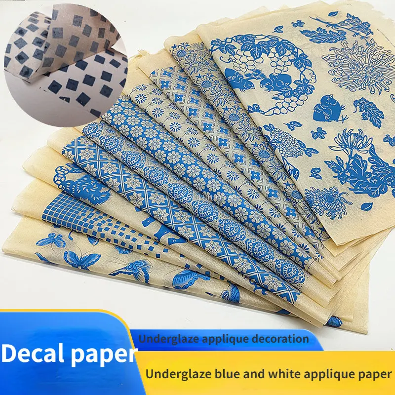 1PC Ceramic Clay Transfer Paper Underglaze Floral Paper High Temperature Jingdezhen Blue and White Porcelain Transfer Decal Tool