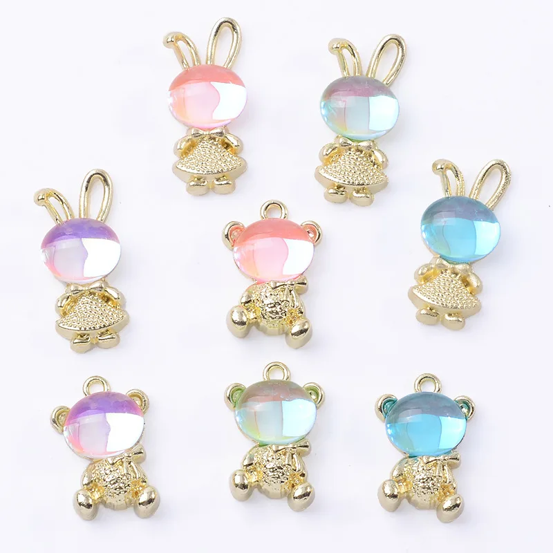 Simple and cute rabbit bear pendant DIY handmade earrings chain pendant color mocha series alloy accessories