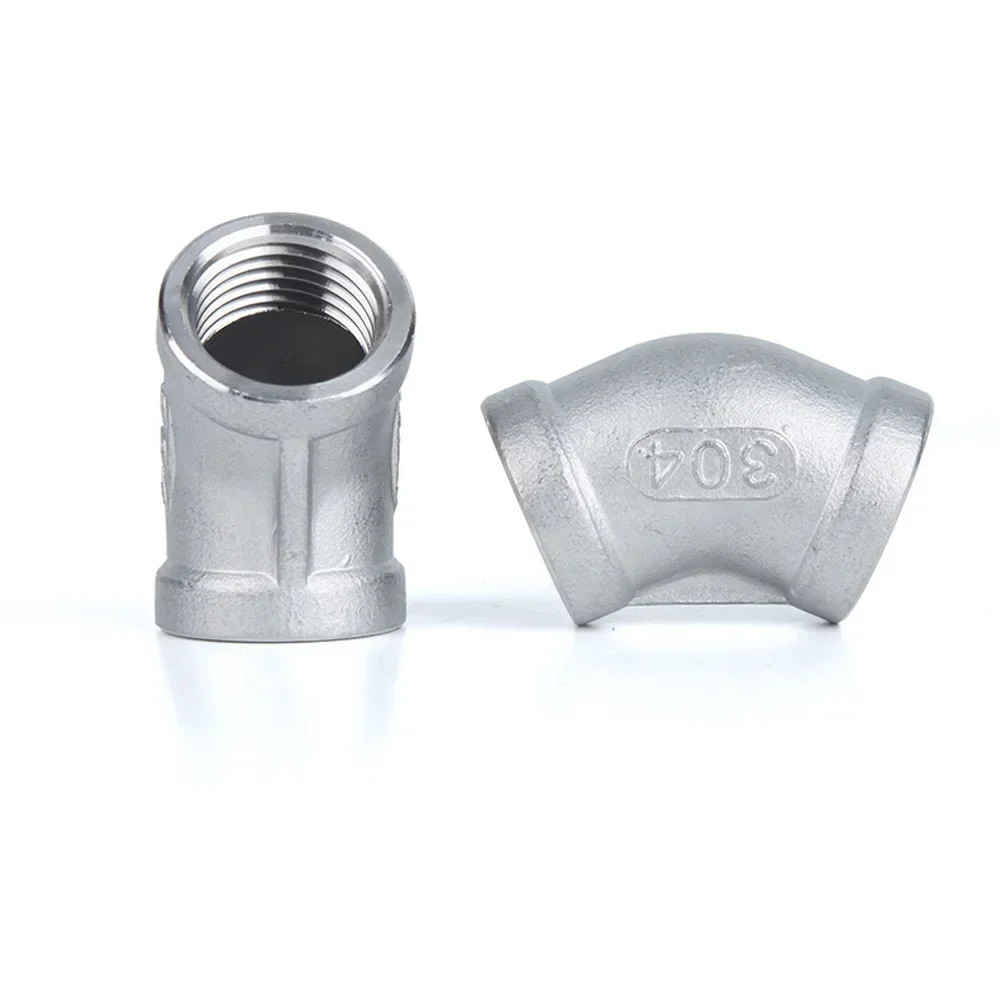 1/8" 1/4" 3/8" 1/2" 3/4" 1" 1-1/2" 2" 3" 4" BSP NPT Female 45 Degree Elbow Connector Coupler 201 304 316 Stainless Pipe Fitting