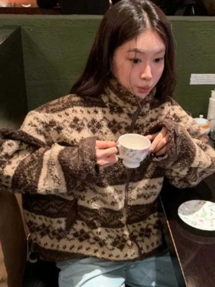 

Thiened Warm Lamb Fur Cotton Jaet Women's Winter New Sle Retro Loose Stand Collar ort Cotton Clothes Outerwear