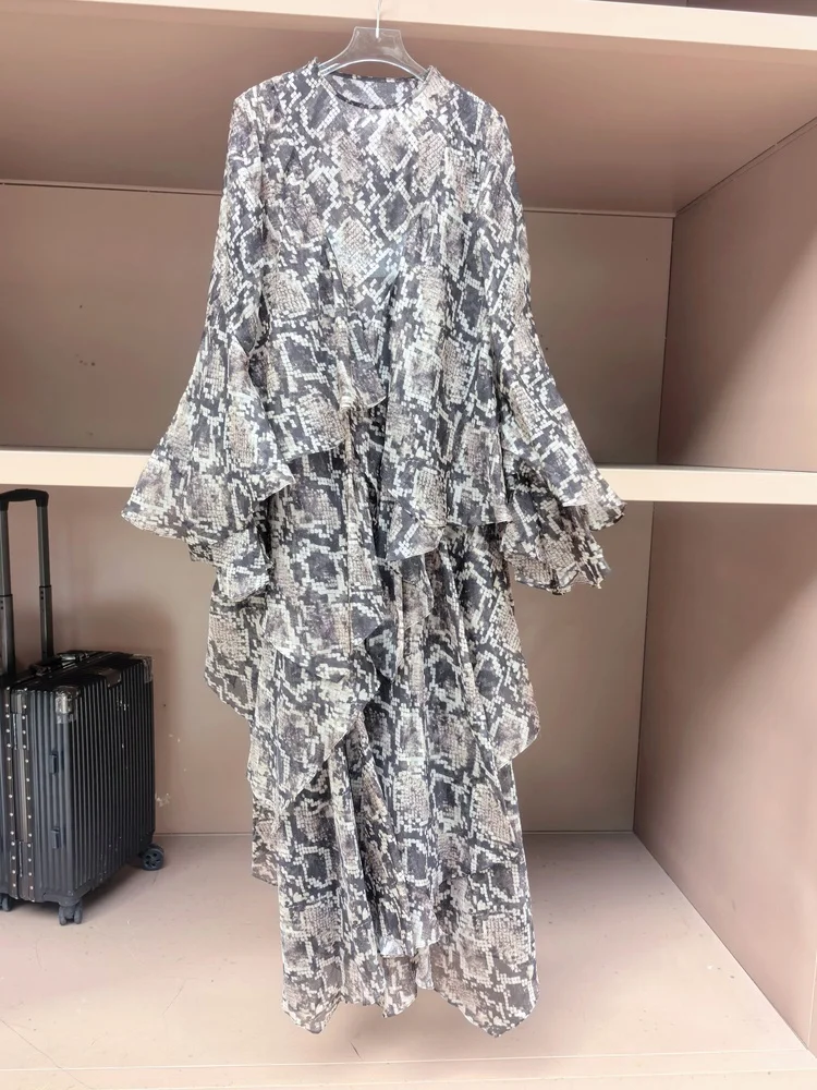 

Австралийская роскошная тяжелая промышленность, нерегулярный кружевной подол, леопардовый змеиный принт, длинный женский многослойный др.