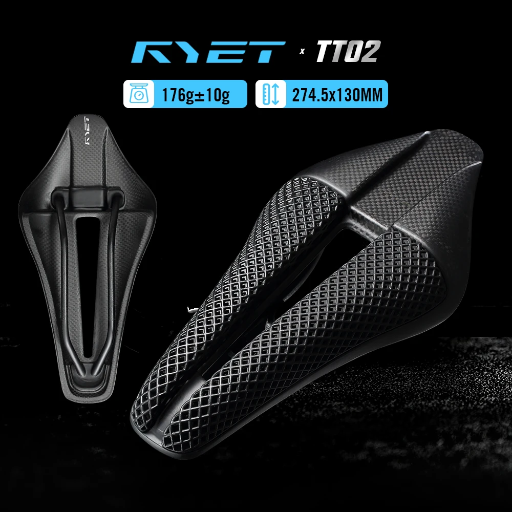 

RYET TT02 3D Printed Triathlon Saddle V-Shape Aero Wide Short Nose Full-Length PAS Relief Channel 176g Full Carbon