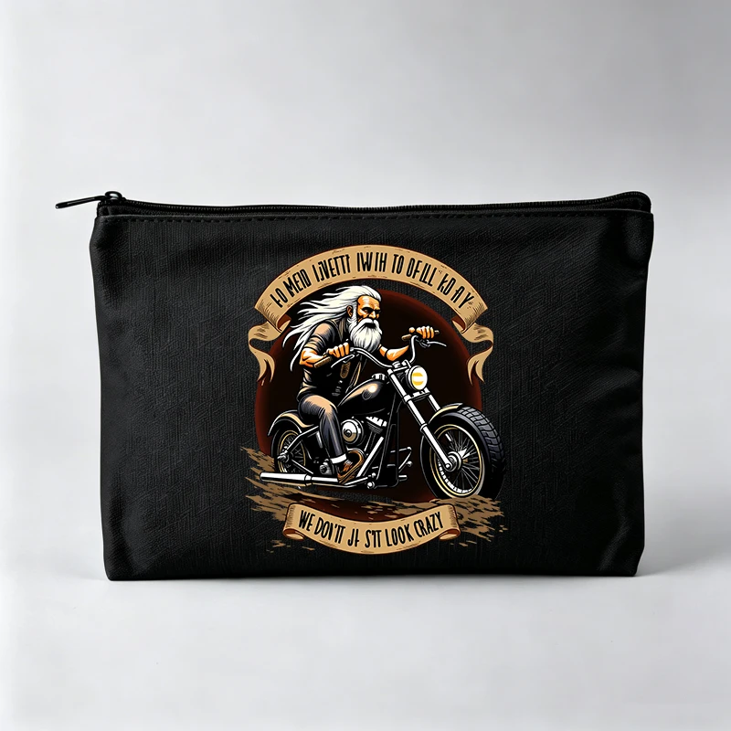Women's Motorcycle Graphic Makeup Bag with Slogan-style Print, Vintage Cosmetic Pouch for Daily Use