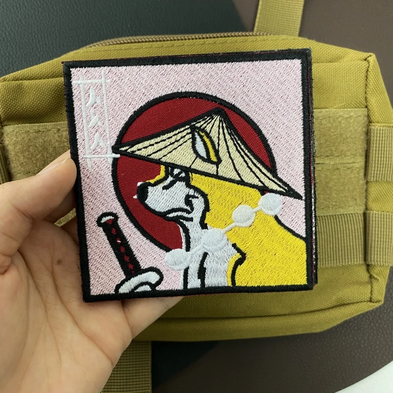 Japanese Samurai Shiba Inu Knife Embroidered Patch Cute Animal Morale Badge Hook and Loop Cartoon DIY Tactical Backpack Stickers