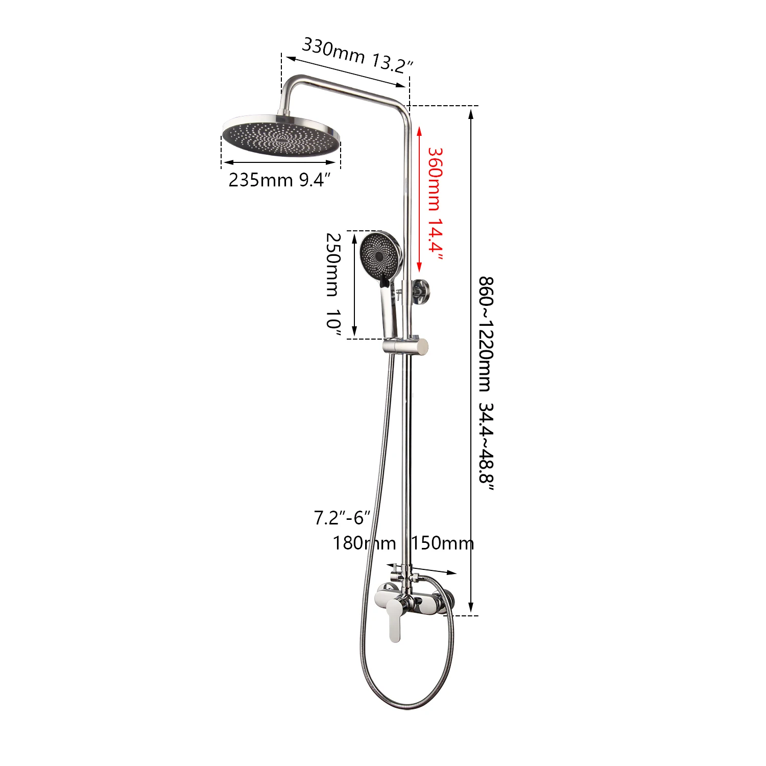 KEMAIDI Set di rubinetti per doccia da bagno con soffione a pioggia Sistema doccia da bagno con finitura cromata con spruzzatore per doccetta