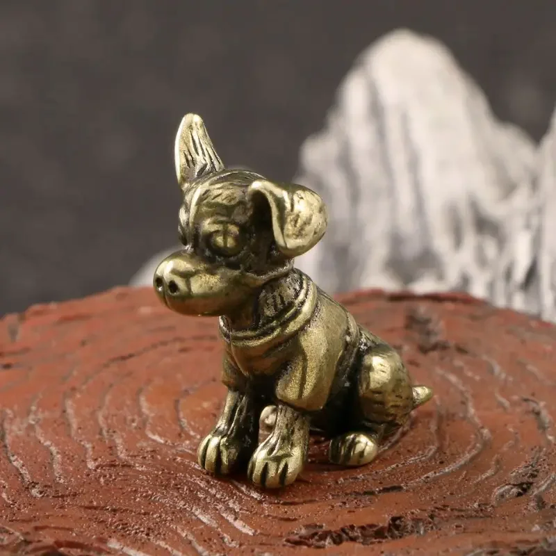 Small Dog Ornament Brass Statue Art Craft Antique Brass Tea Pet Small Decoration For Home Living Room Office Cafe Decor Gifts
