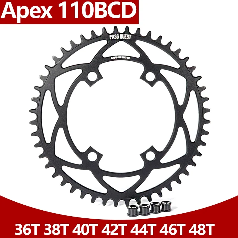 

Pass Quest 110bcd 4 Bolt Chainring Narrow Wide for SRAM APEX Crankset Crown 36T 38T 40T 42T 44T 46T 48T Bicycle Sprocket
