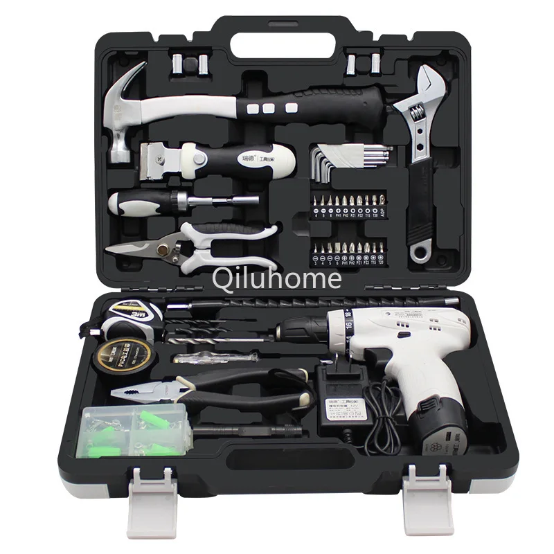 86-Piece Household Hardware Toolbox Suit 12V Lithium Electric Drill Wireless Pistol Drill Electric Screwdriver