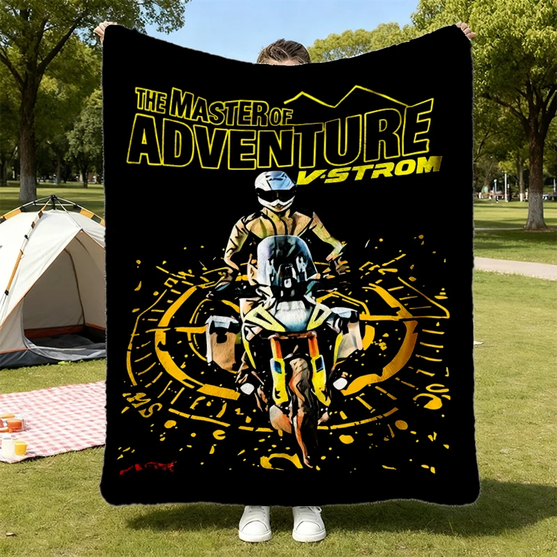 V-Strom 1050 Flannel Blanket Perfect Biker Gift For ADV Rider Fan Flannel Throw For Owners Husband Present Cozy Blanket