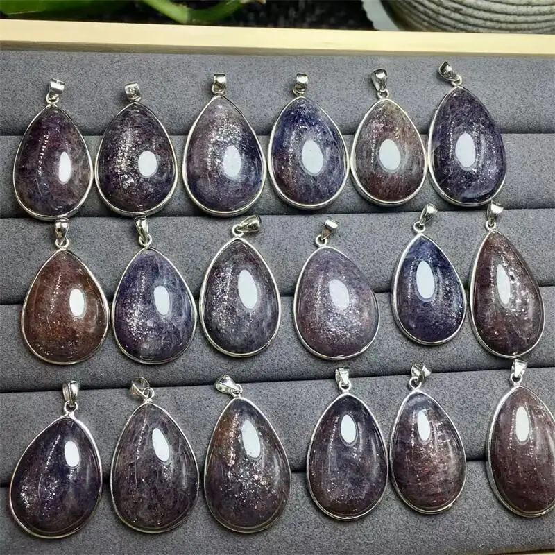 S925 الطبيعية ايوليت دمعة قلادة اليدوية شفاء كريستال حجر مجوهرات هدايا عيد الميلاد 33.7-38 مللي متر